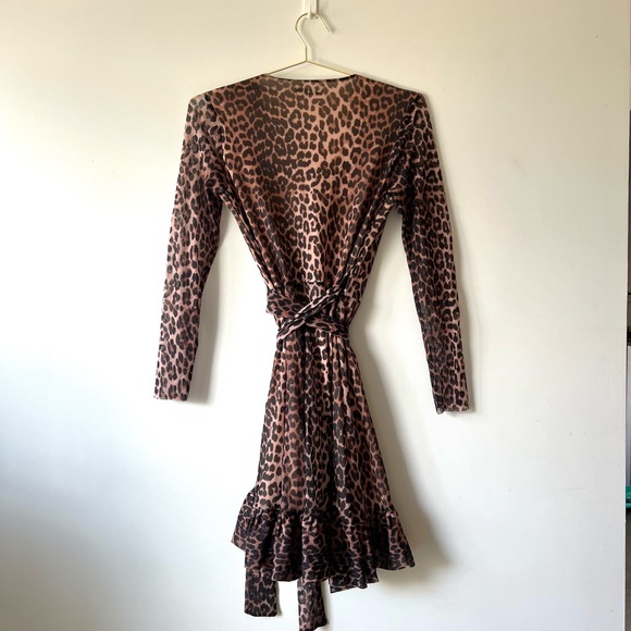 GANNI Leopard Print Mini Wrap Dress — Small - Picture 5 of 8